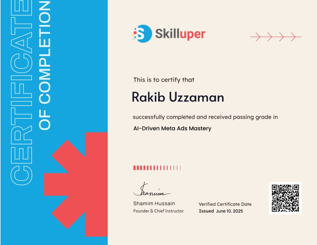 Facebook Ads Expert Rakib Uzzaman Certified by Skilluper